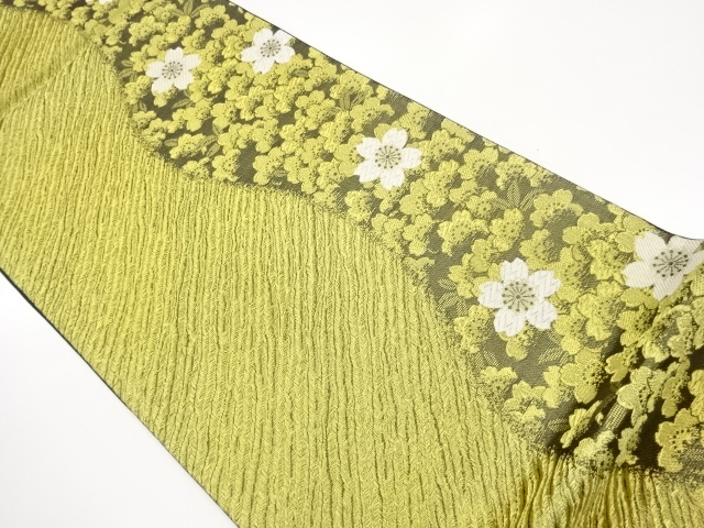 JAPANESE FUKURO OBI / WOVEN WAVY STRIPE & SAKURA